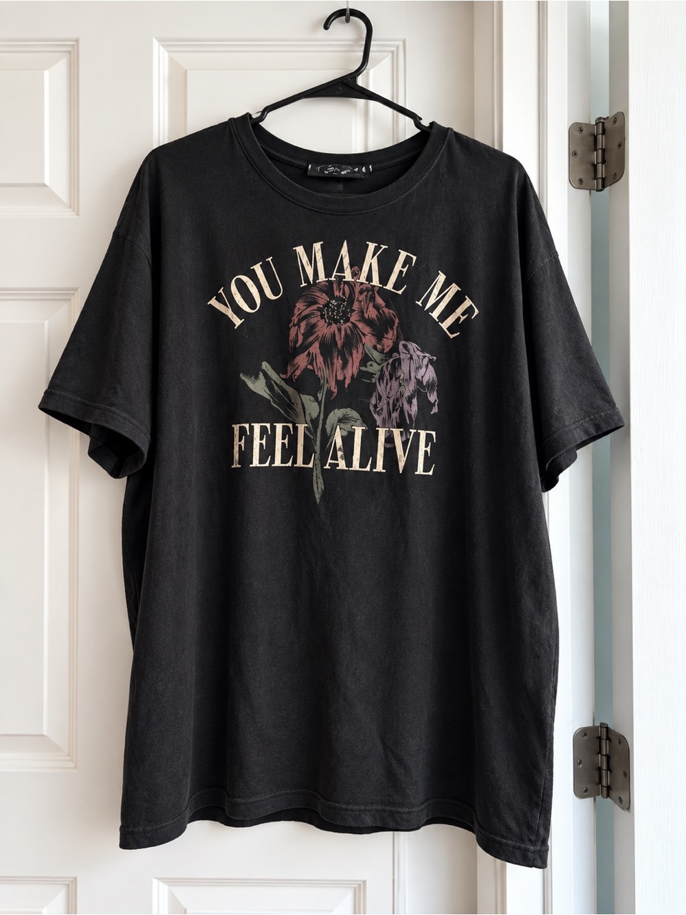 Graphic Tee - Black "You Make Me Feel Alive" Floral Print